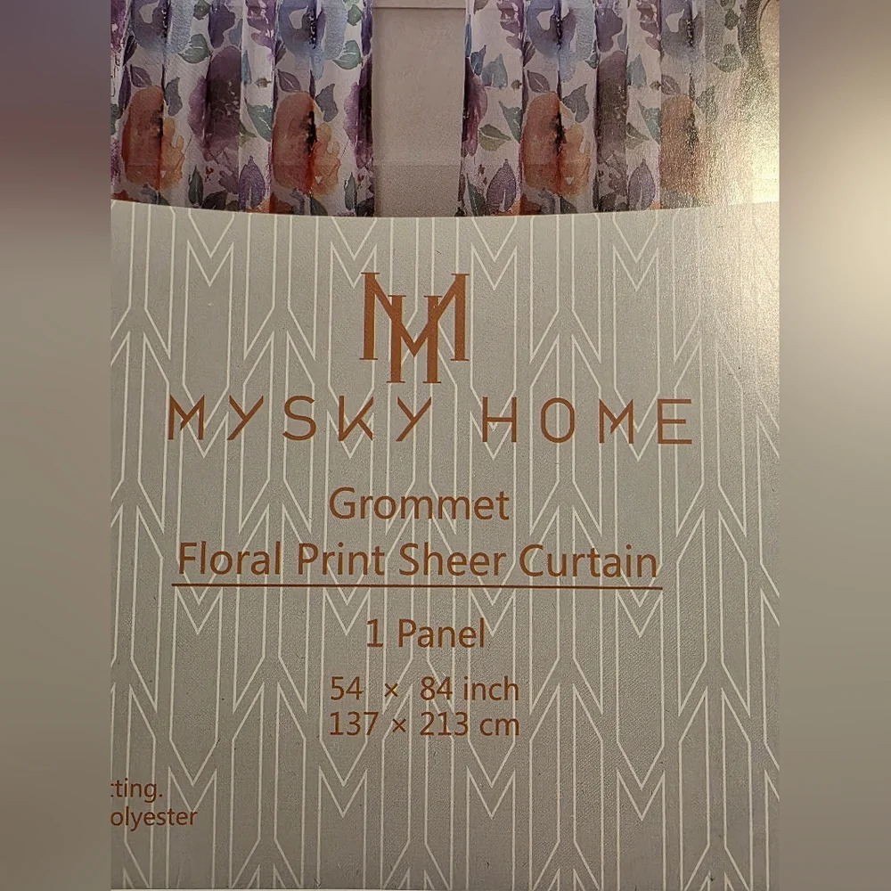 54x84 Floral Print Sheer Grommet Curtains 1 Panel NWT Colorful